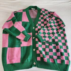 🫧🧹 WICKED Theme Pink & Green Checkered Cardigan 1X/2X